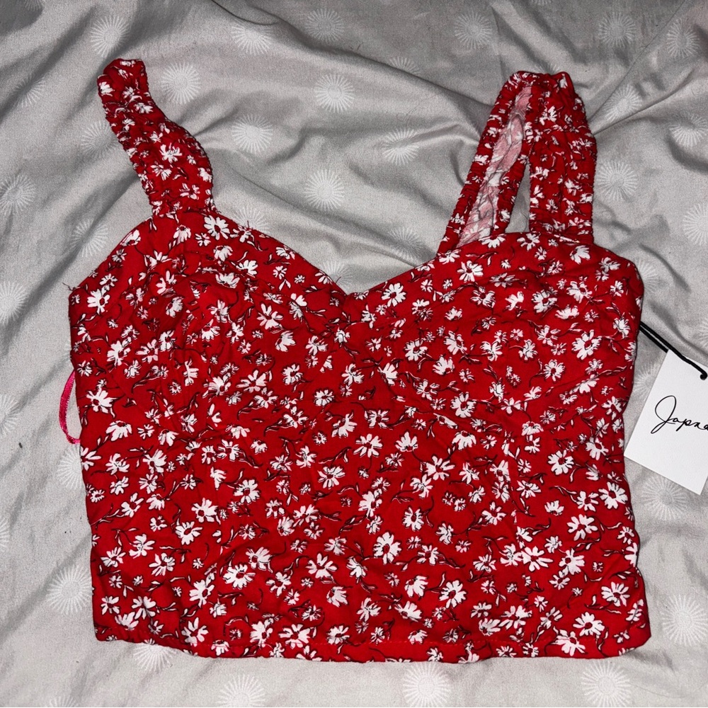 Japna Red Floral Crop Top